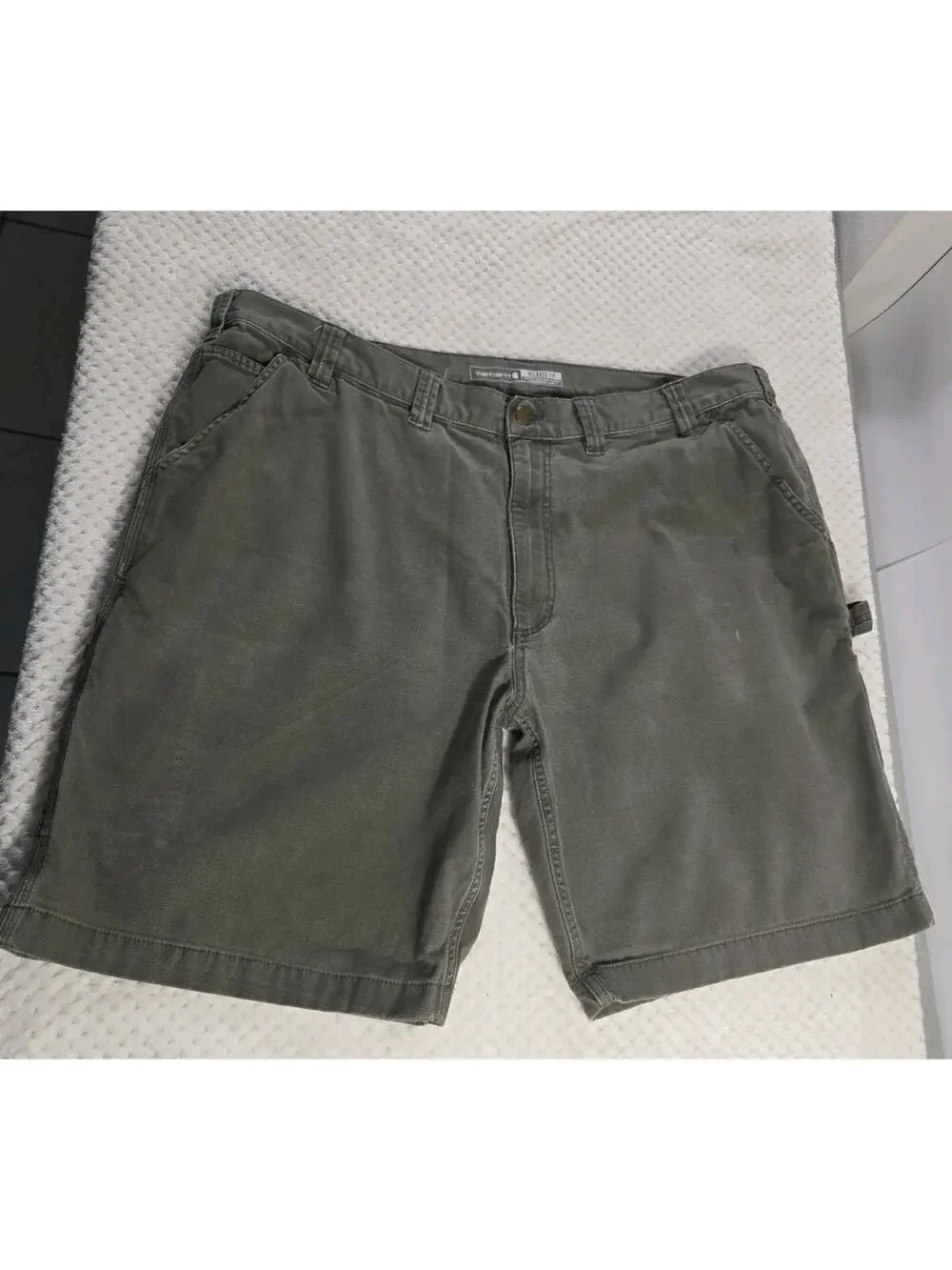Carhartt Work Shorts Men's 44x11 Olive Gray Carpenter Utility Canvas #106